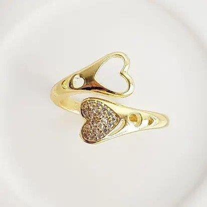 ANEL REGULAVEL 2 CORACOES VAZ CRAV | BANHADO EM OURO 18K