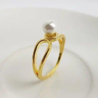 ANEL ARO DUPLO VAZ 2 FILETE CRAV/PEROLA AO MEIO | BANHADO EM OURO 18K