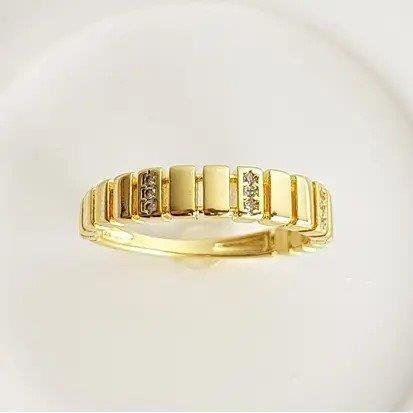 ANEL ARO EM FILETES RETANGULARES CRAV/LISO | BANHADO EM OURO 18K