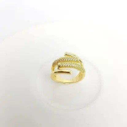 ANEL SEMIABERTO 2 AROS LISOS E 2 AROS MICROCRAV| BANHADO EM OURO 18K