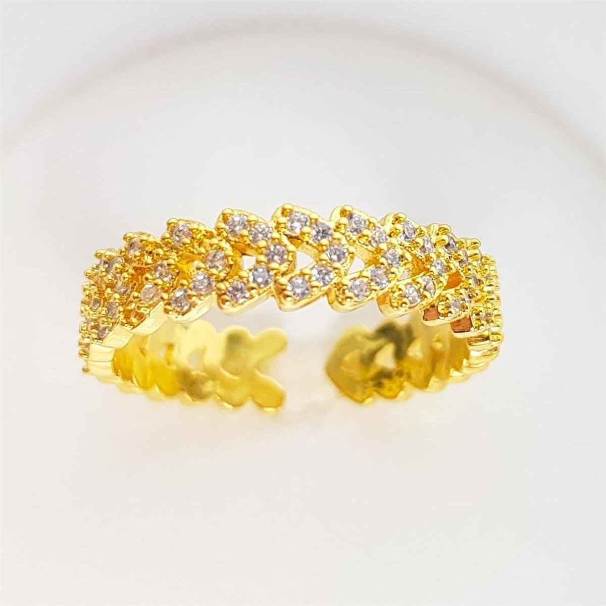 ANEL REGULAVEL FILETES EM Â´VÂ´ CRAVEJADO/LISO | BANHADO EM OURO 18K