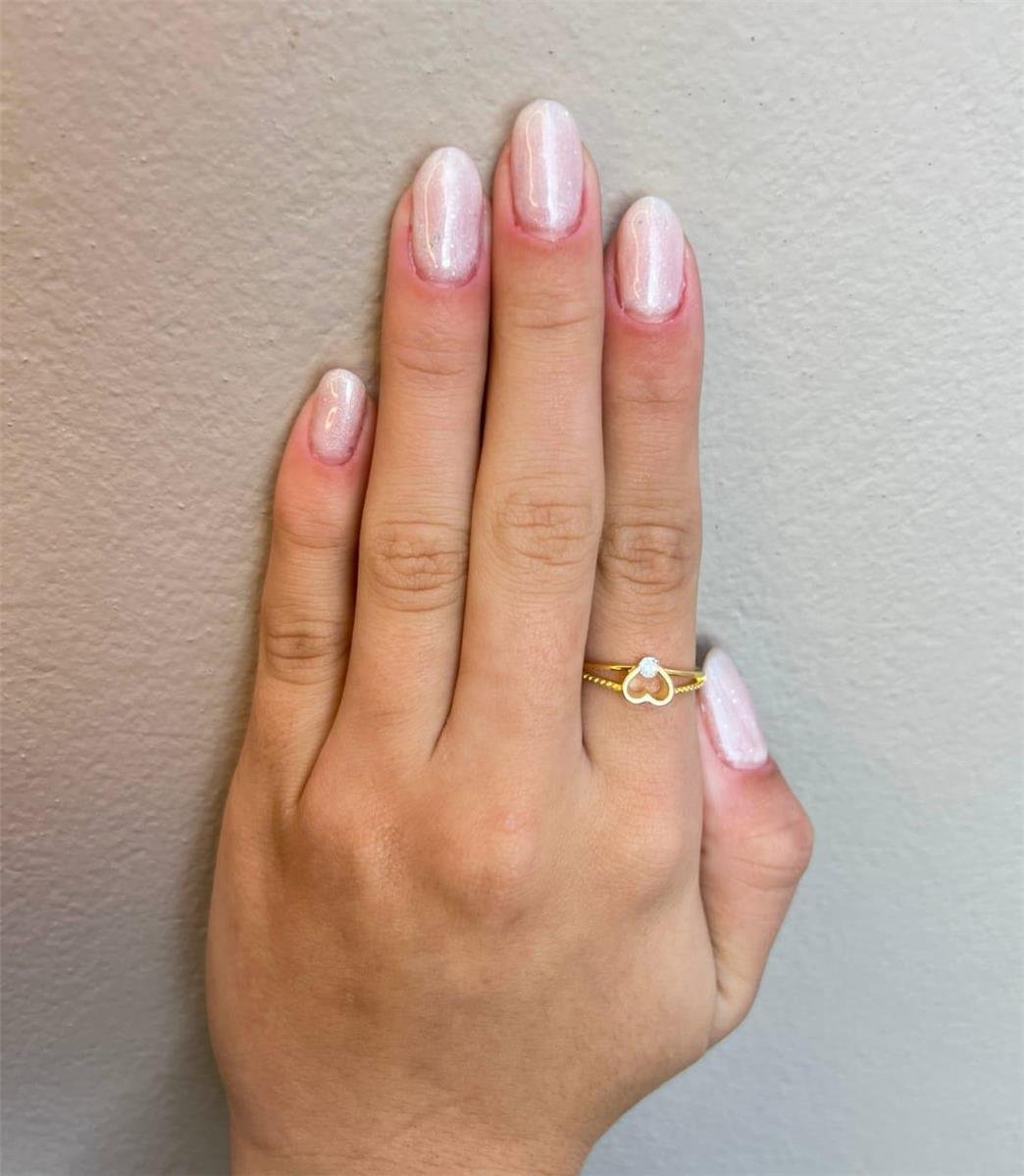 ANEL ARO DUPLO LISO E PONTILHADO COM CORAÇÃO VAZADO E PONTO DE LUZ