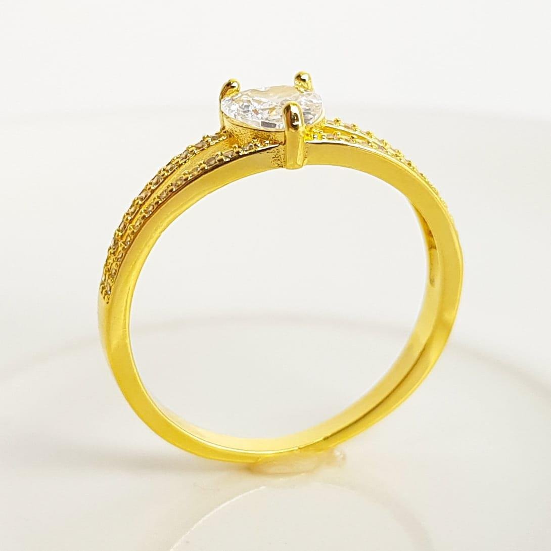ANEL ARO DUPLO CRAVEJADO CORAÇÃO CRISTAL | BANHADO EM OURO 18K
