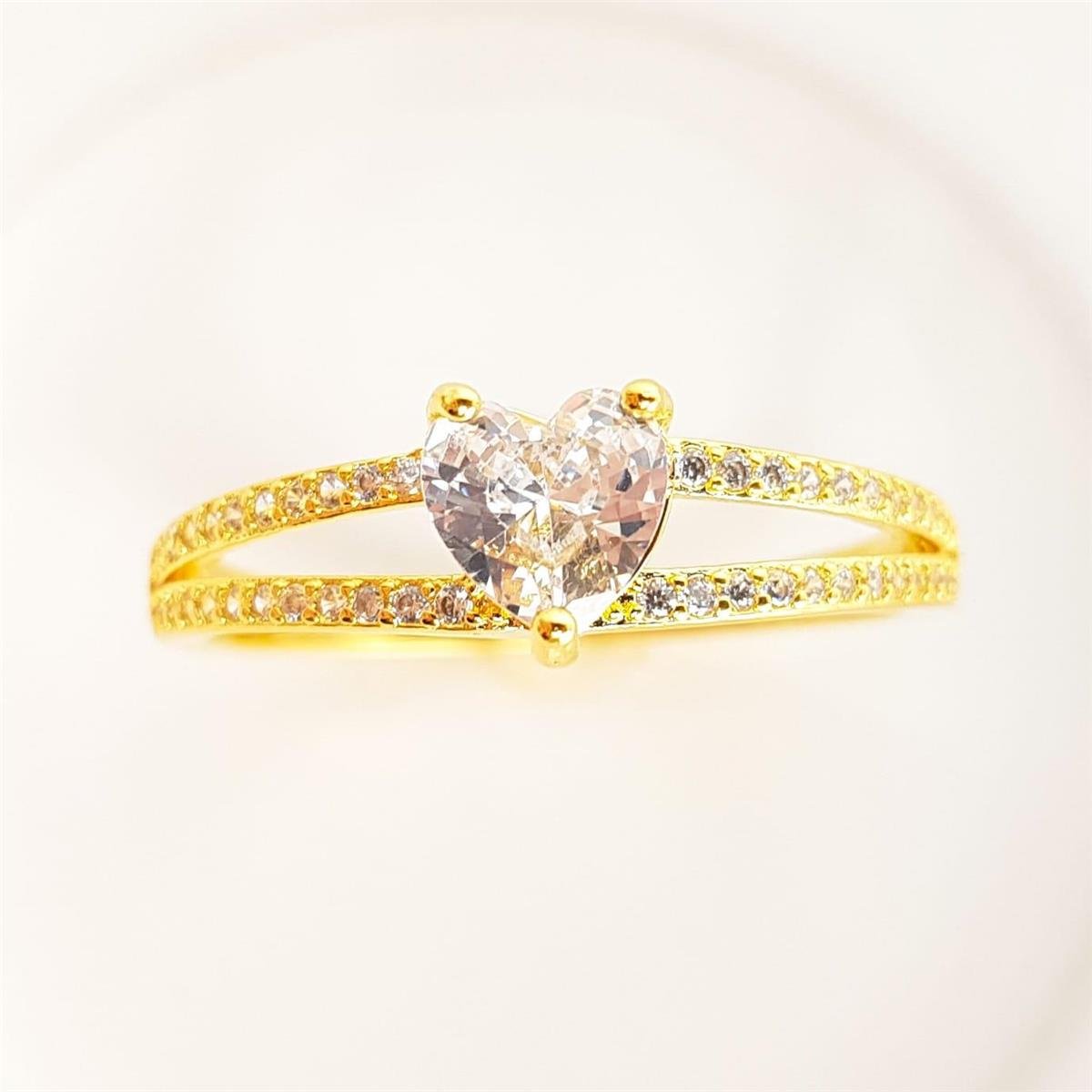 ANEL ARO DUPLO CRAVEJADO CORAÇÃO CRISTAL | BANHADO EM OURO 18K