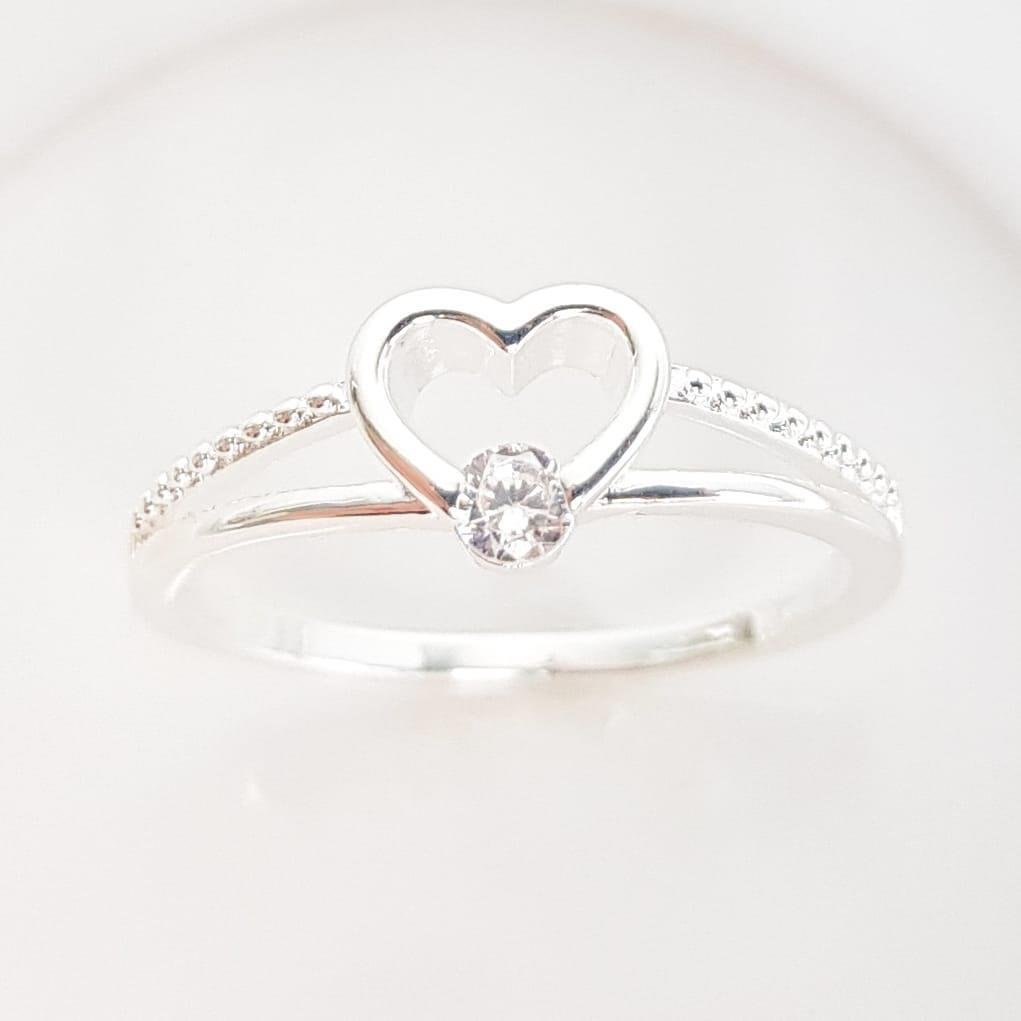 ANEL ARO DUPLO PONTILHADO LISO CORAÇÃO VAZADO PONTO LUZ | BANHO DE PRATA 