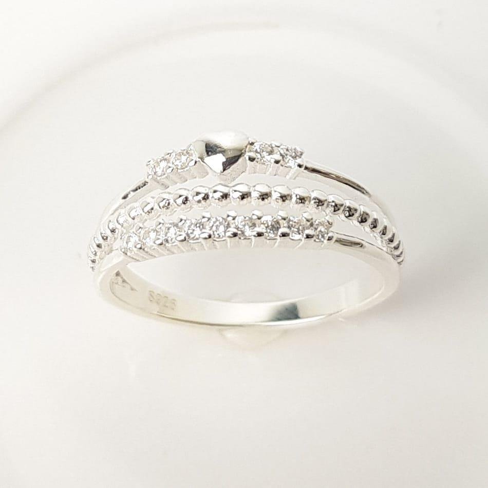 ANEL ARO TRIPLO PONTILHADO/FILETE CRAVEJADO/CORAÇÃO LISO | PRATA 925