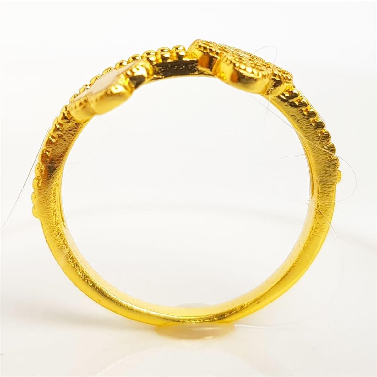 ANEL ARO DUPLO PONTILHADO TREVO CRAVEJADO LISO|BANHADO EM OURO 18K 