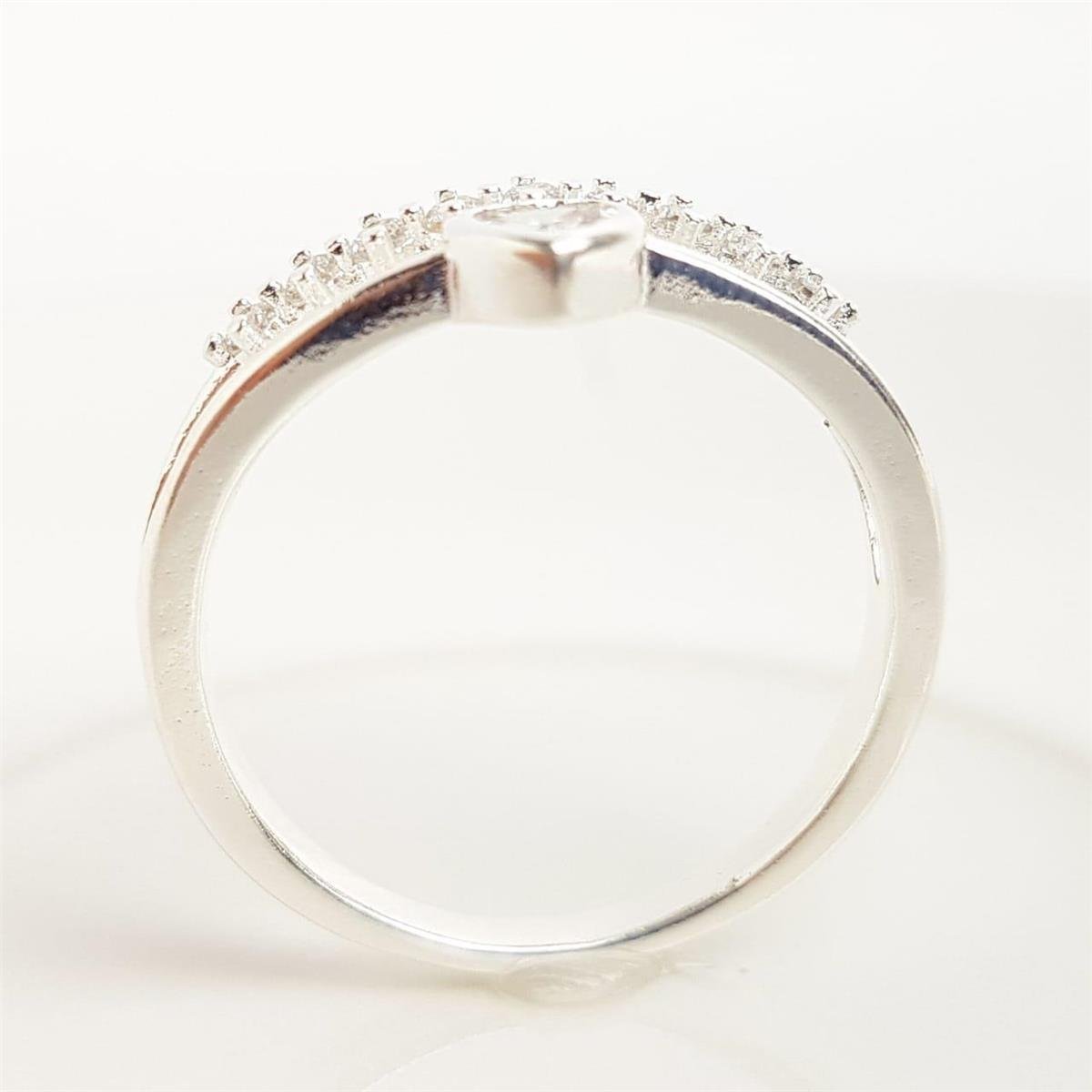 ANEL ARO DUPLO FILETE CRAVEJADO CORAÇÃO CRISTAL | BANHO DE PRATA