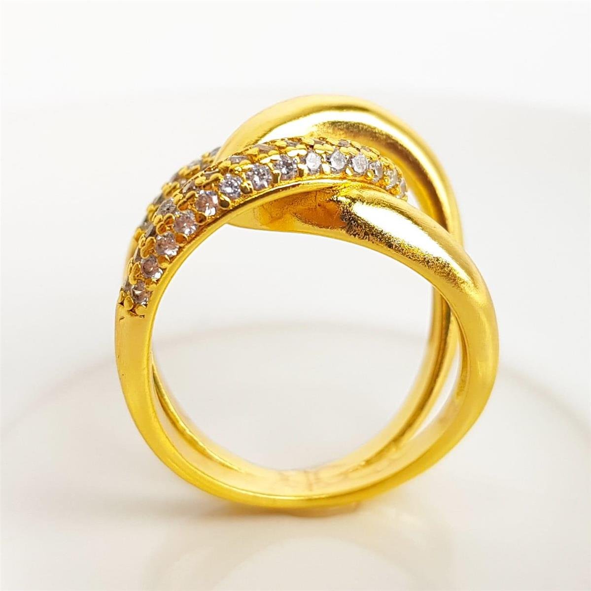 ANEL ARO DUPLO ENTRELAÇADO LISO E CRAVEJADO | BANHADO EM OURO 18K 