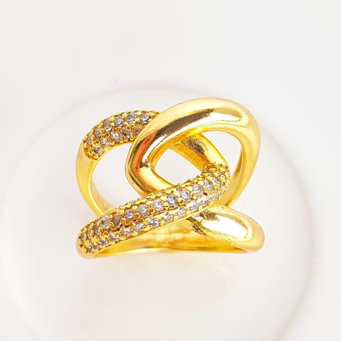 ANEL ARO DUPLO ENTRELAÇADO LISO E CRAVEJADO | BANHADO EM OURO 18K 