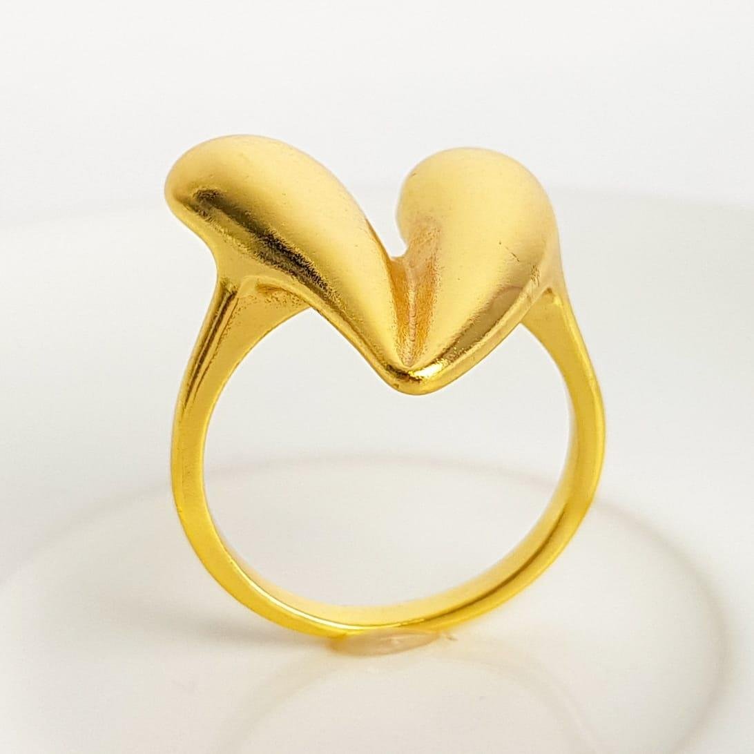 ANEL ARO LISO COM DUAS GOTAS ALONGADAS FORMATO CORAÇÃO| BANHADO EM OURO 18K 