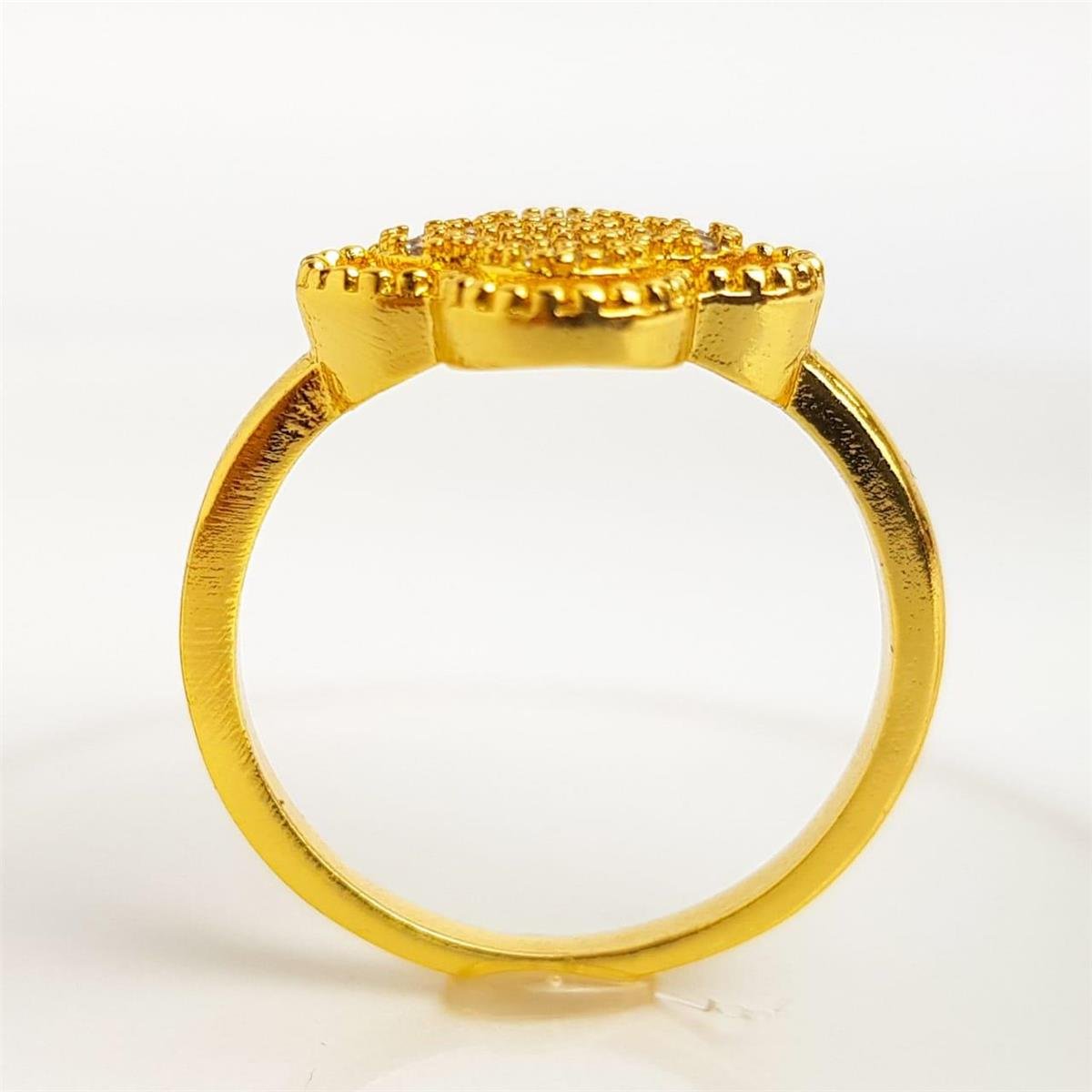 ANEL ARO LISO TREVO CRAVEJADO REDOR PONTILHADO | BANHADO EM OURO 18K 