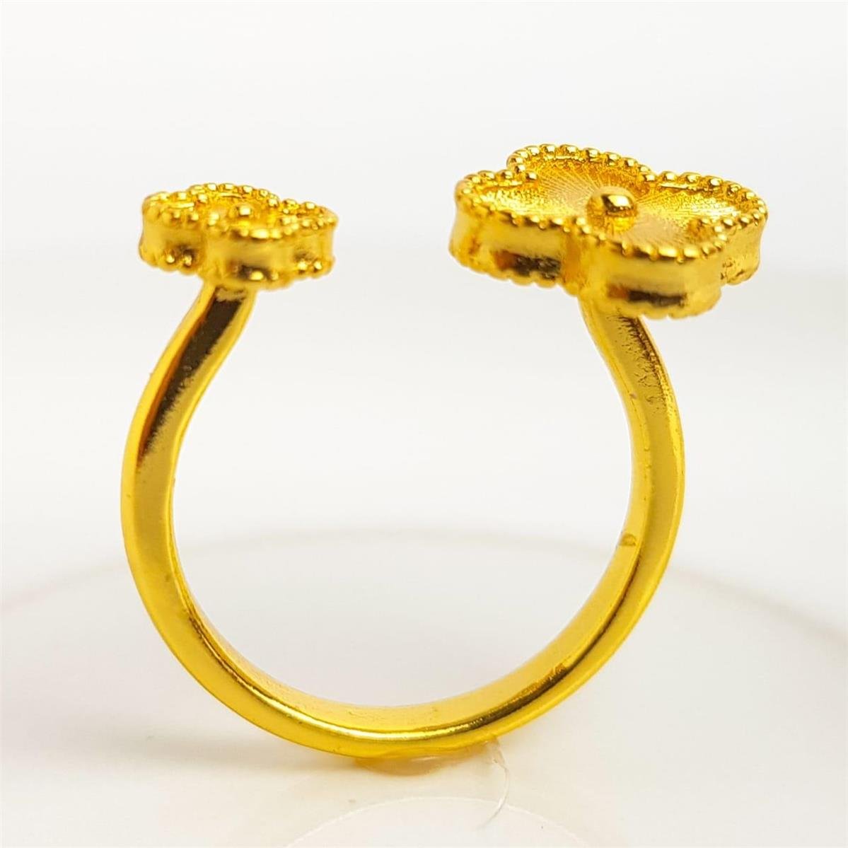 ANEL ARO REGULÁVEL PONTAS EM TREVO MENOR/MAIOR TEXTURIZADOS | BANHADO EM OURO 18K 