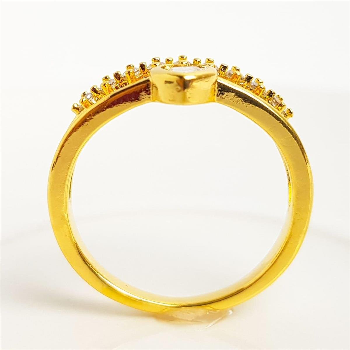 ANEL ARO DUPLO ZIRCÔNIA LISO COM CORAÇÃO CRISTAL |BANHADO EM OURO 18K 