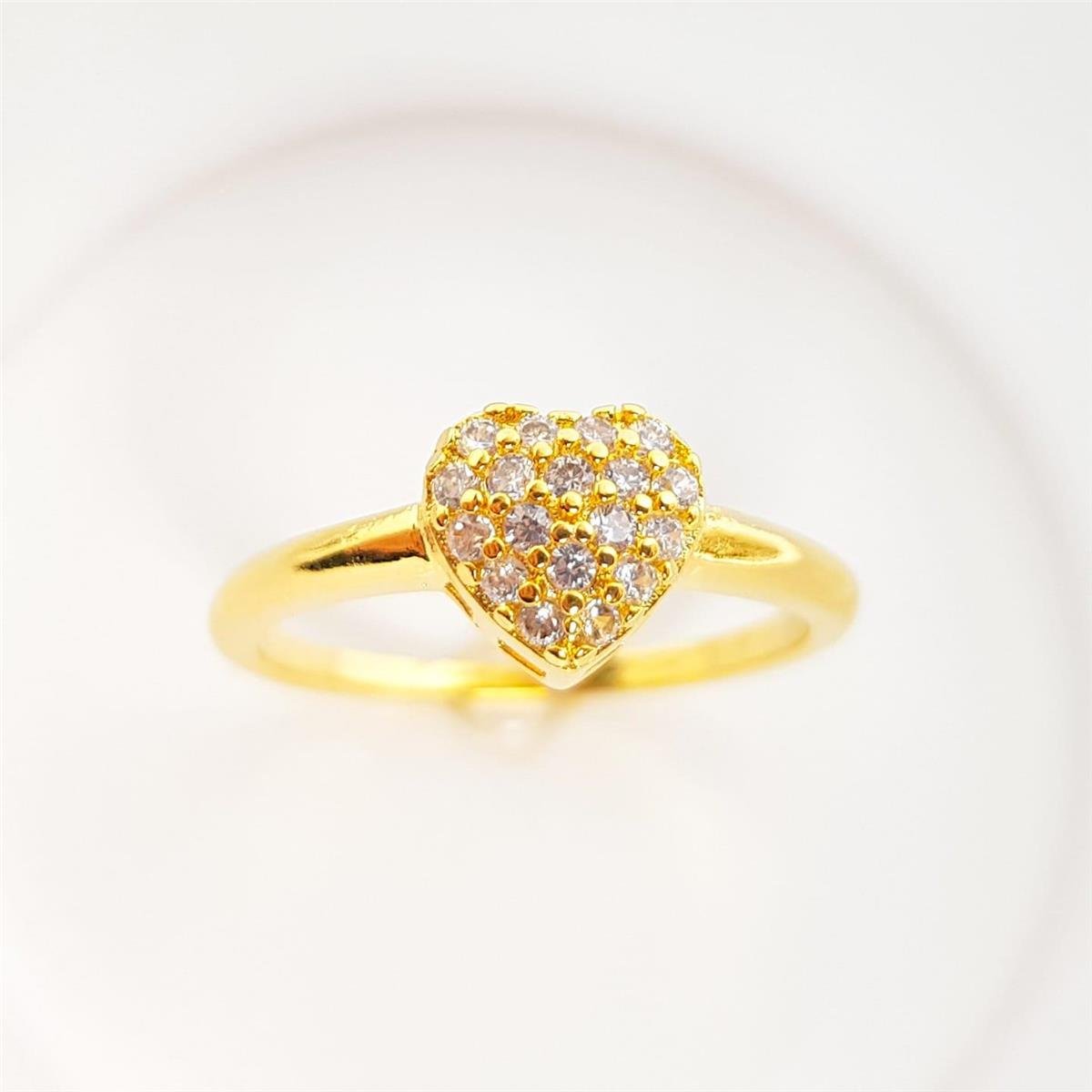 ANEL ARO LISO CORAÇÃO CRAVEJADO ZIRCÔNIA CRISTAL |BANHADO EM OURO 18K 