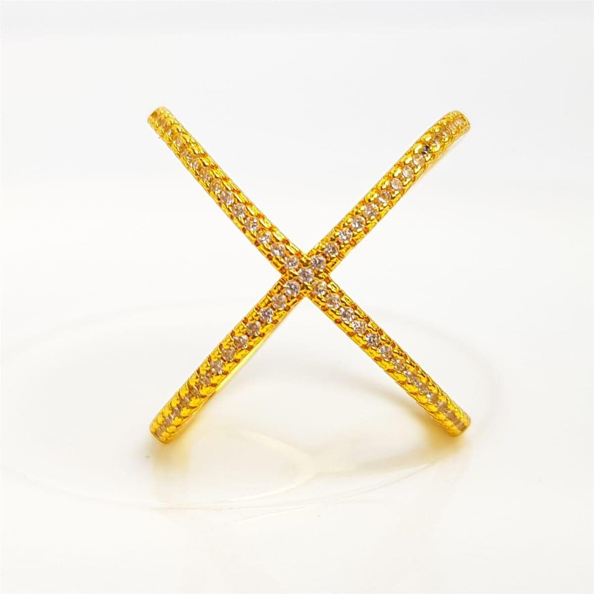 ANEL ARO EM ´X´ CRAVEJADO | BANHADO EM OURO 18K 