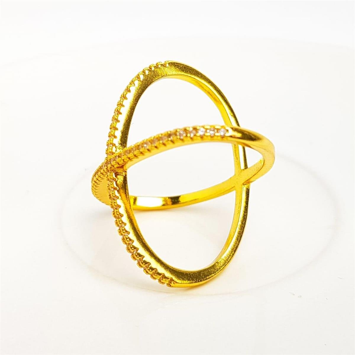 ANEL ARO EM ´X´ CRAVEJADO | BANHADO EM OURO 18K 