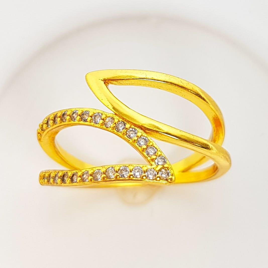 ANEL ARO EM DUAS FOLHAS VAZADAS LISA/CRAVEJADA | BANHADO EM OURO 18K 