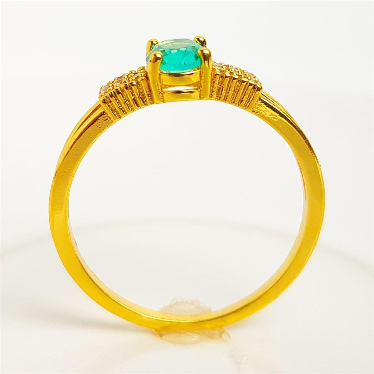 ANEL ARO DUPLO LISO FILETE ENTREMEIO CRAVEJADO ZIRCÔNIA VERDE | BANHADO EM OURO 18K 