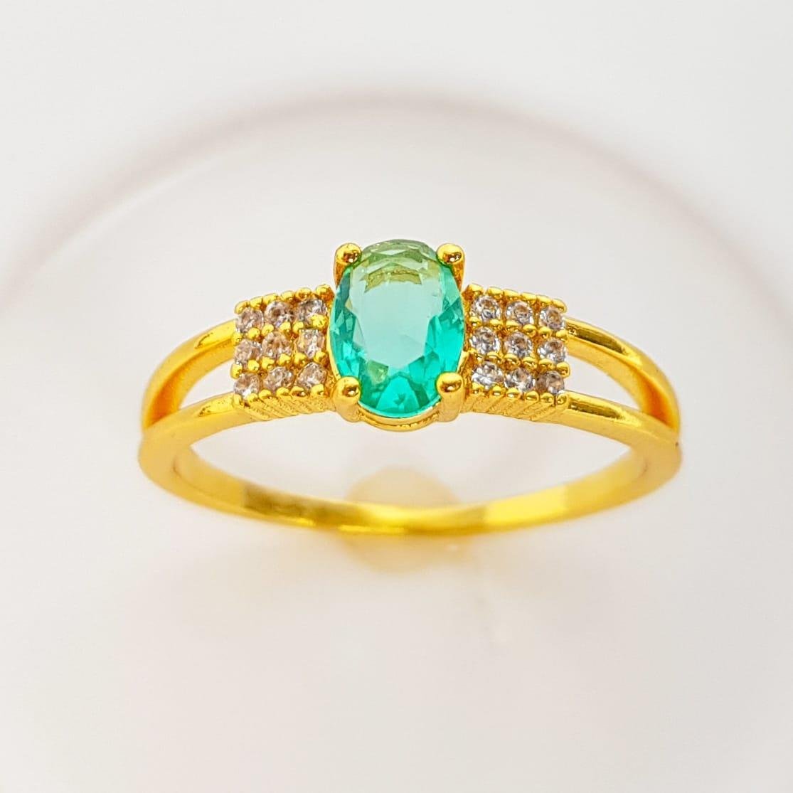 ANEL ARO DUPLO LISO FILETE ENTREMEIO CRAVEJADO ZIRCÔNIA VERDE | BANHADO EM OURO 18K 