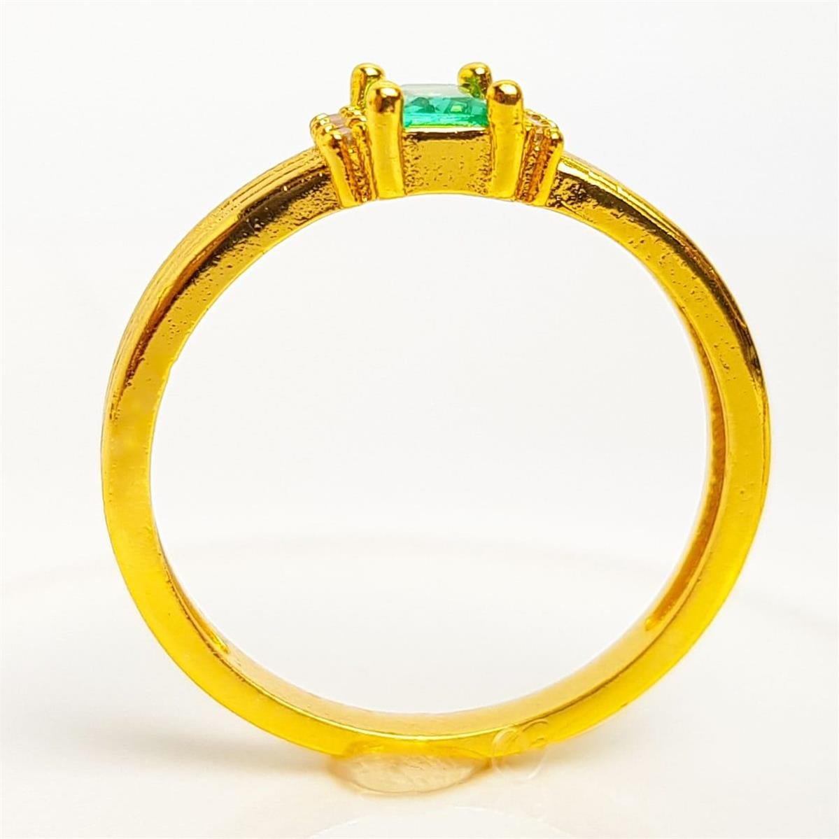 ANEL ARO EM FILETES LISOS ZIRCÔNIA VERDE FILETE CRAVEJADO|BANHADO EM OURO 18K 
