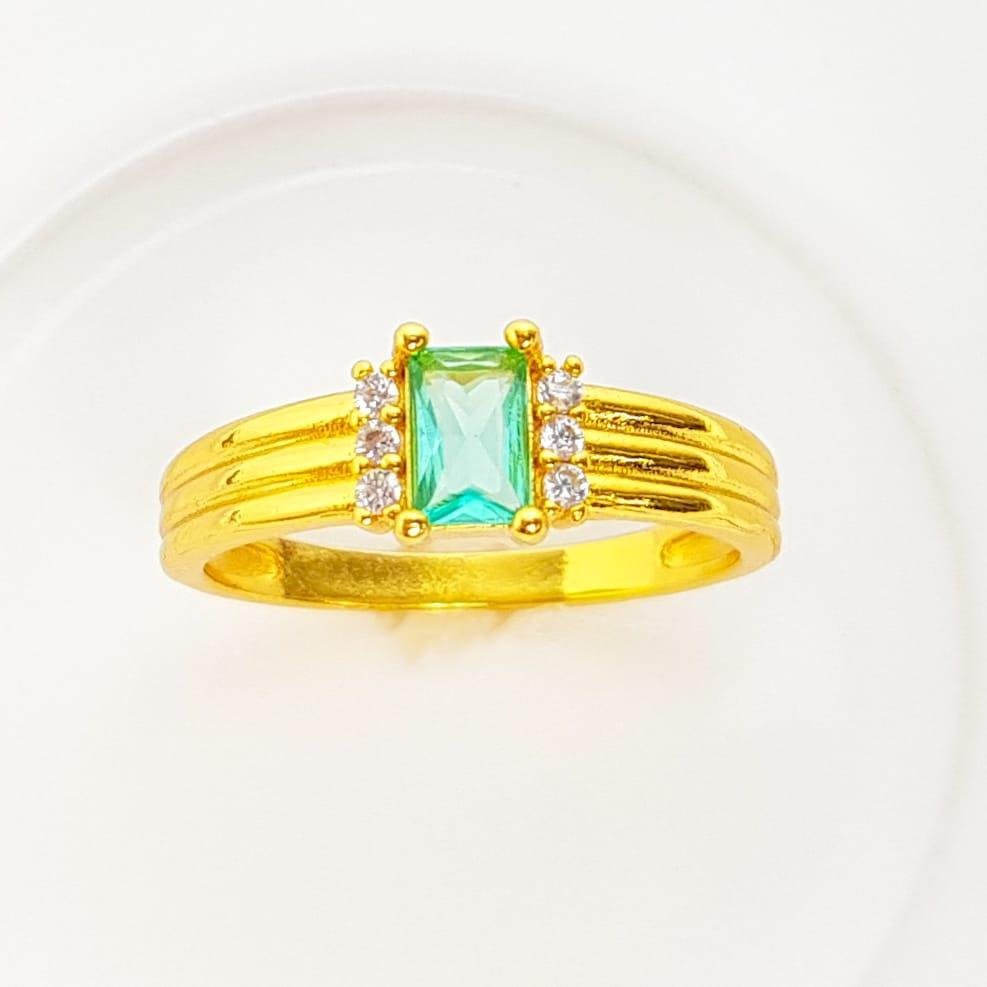 ANEL ARO EM FILETES LISOS ZIRCÔNIA VERDE FILETE CRAVEJADO|BANHADO EM OURO 18K 