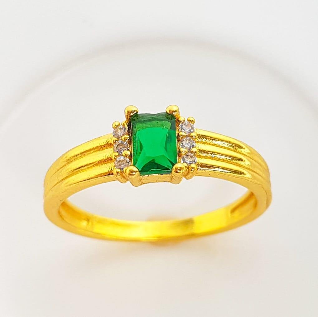 ANEL ARO EM 3 LINHAS ZIRCÔNIA VERDE ESMERALDA REDOR CRAVEJADO|BANHADO EM OURO 18K 