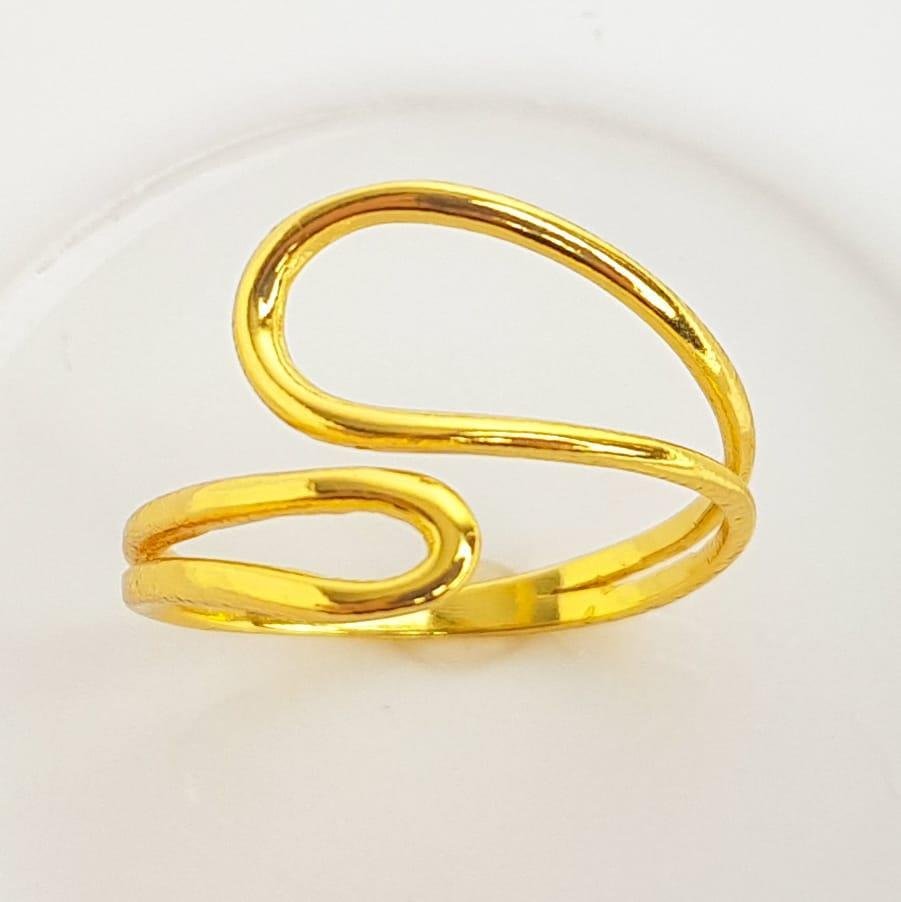 ANEL REGULÁVEL ARO PONTAS EM GOTA VAZADA LISA|BANHADO EM OURO 18K 