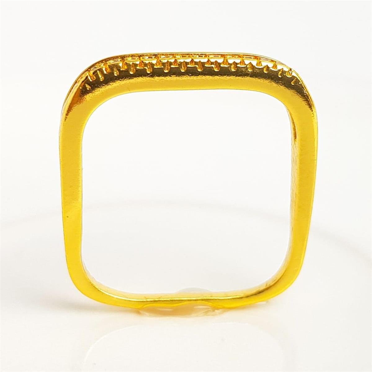 ANEL QUADRADO ARO DUPLO LISO E CRAVEJADO | BANHADO EM OURO 18K 