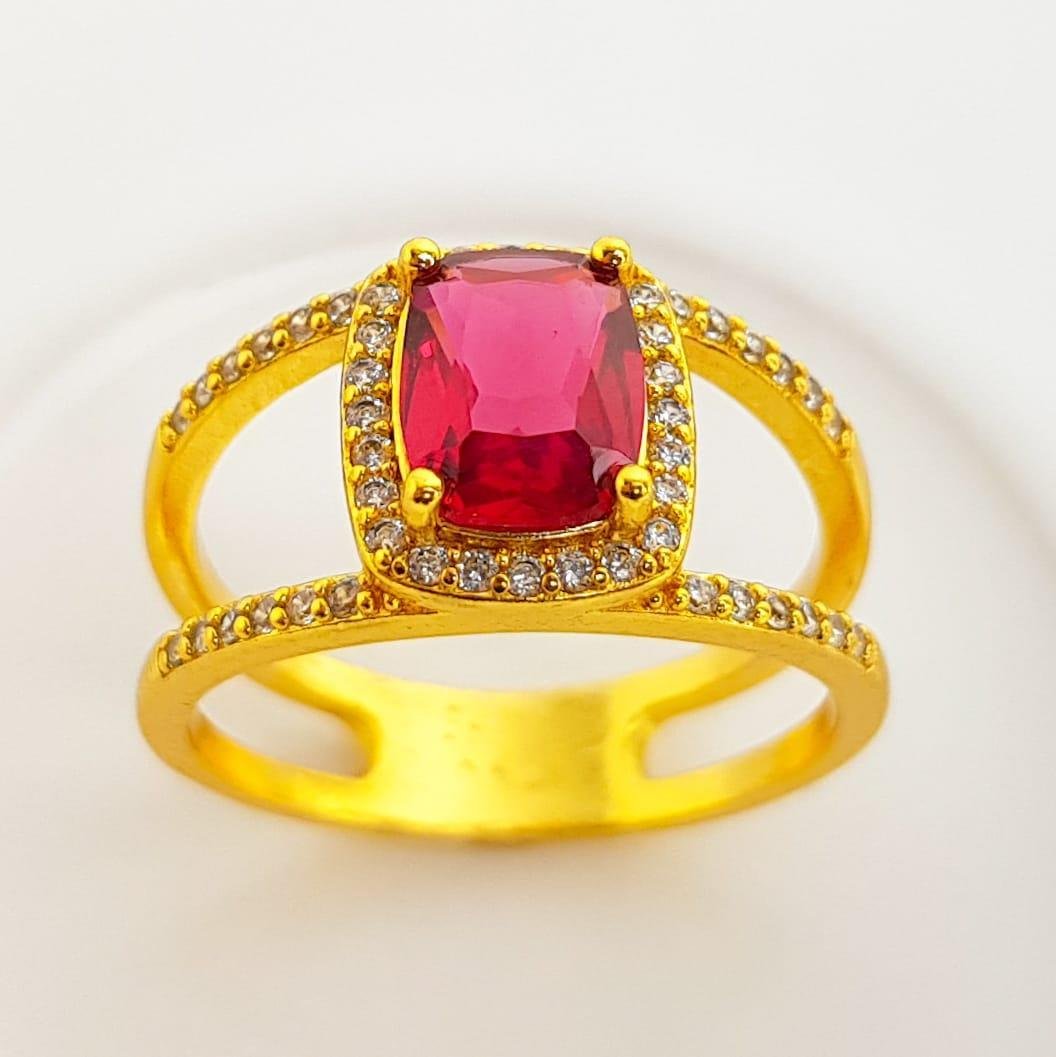 ANEL ARO DUPLO CRAVEJADO ZIRCÔNIA ROSA OVAL | BANHADO EM OURO 18K 