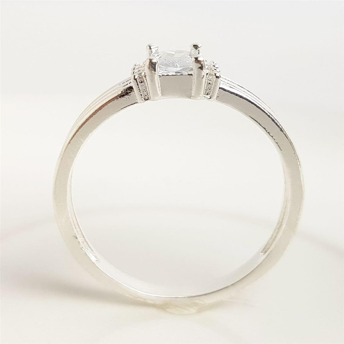 ANEL SOLITÁRIO FILETES LISOS ZIRCÔNIA 4 GARRINHAS REDOR CRAVEJADO| BANHO DE PRATA