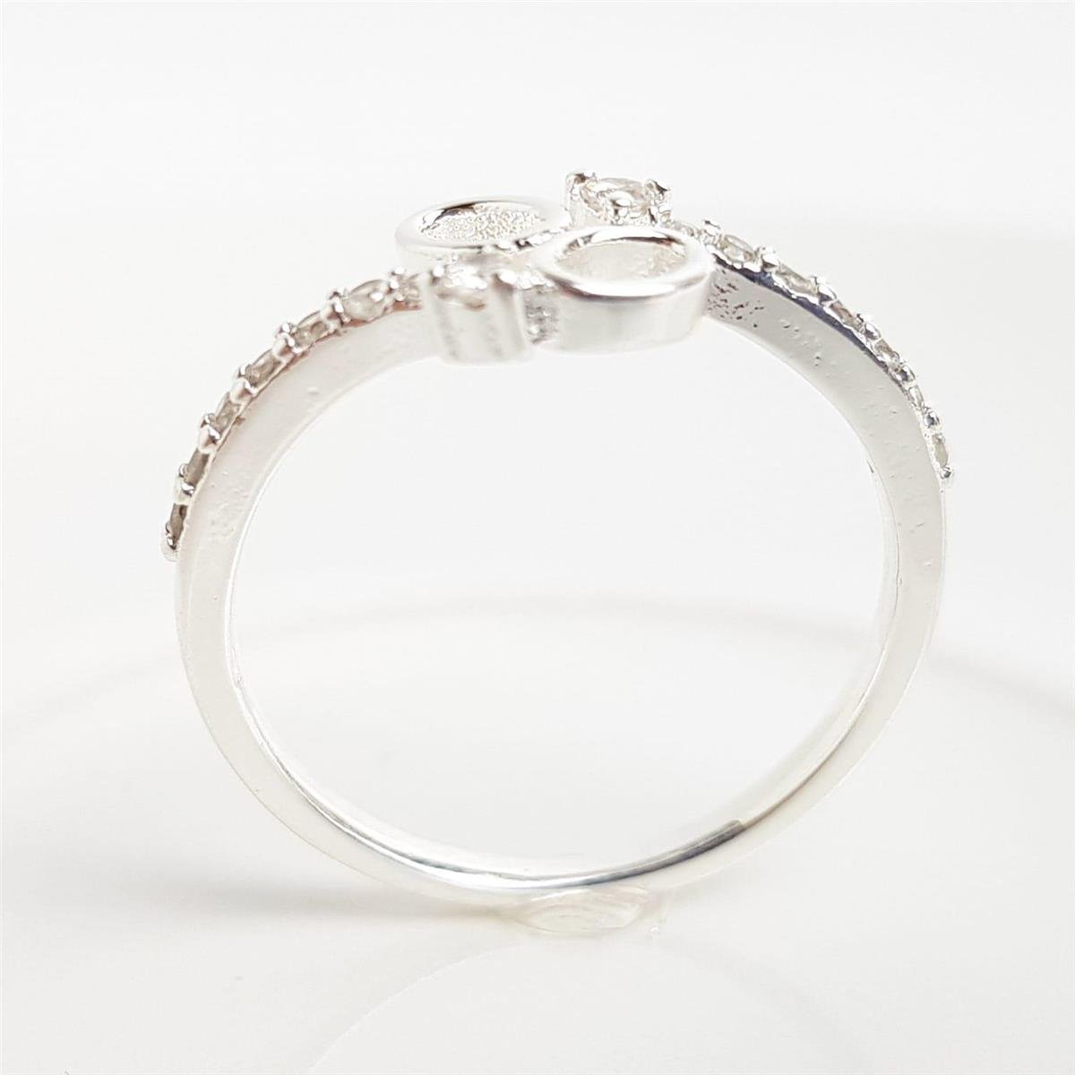 ANEL ARO ENTRELAÇADO CRAVEJADO 2 OVAIS VAZADOS AO MEIO | BANHO DE PRATA