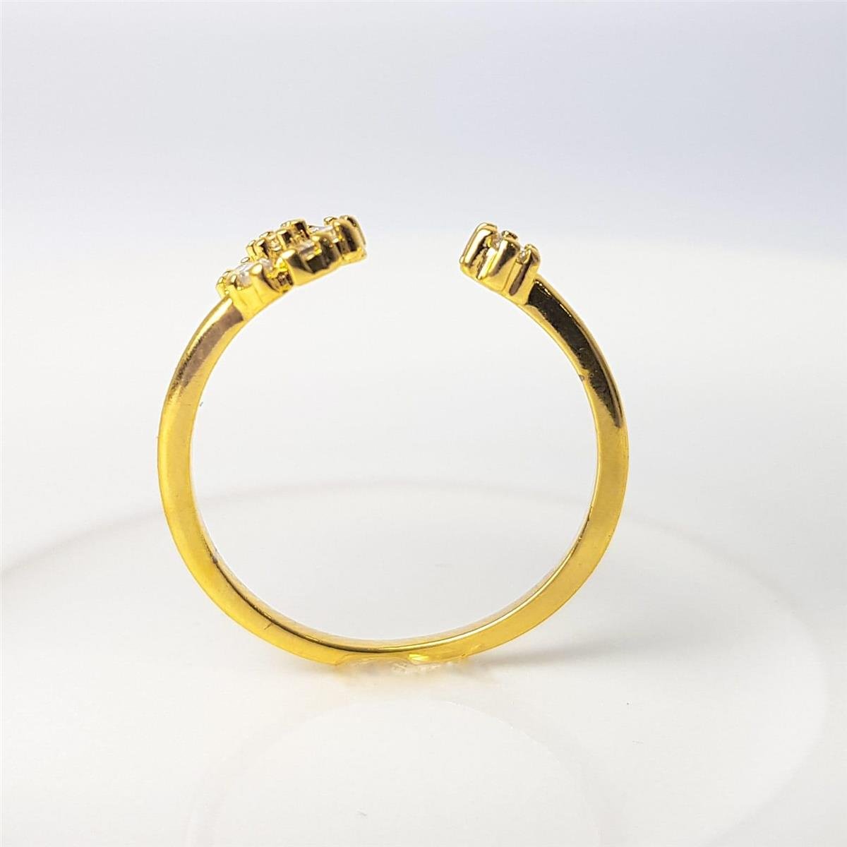 ANEL REGULÁVEL ARO LISO PONTAS EM FLOR/PONTO DE LUZ CRISTAL | BANHADO EM OURO 18K 