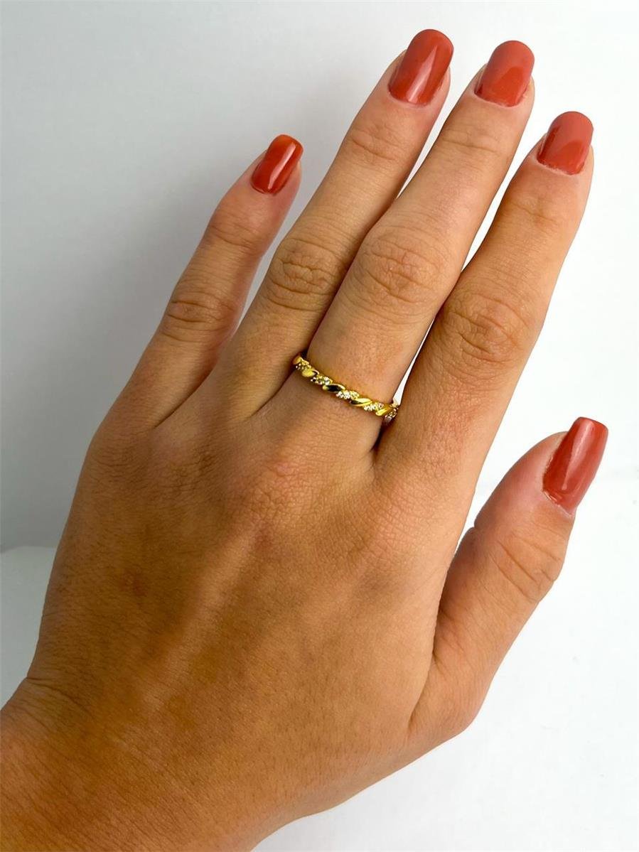 ANEL COM FILETE LISO E CRAVEJADO INTERCALADO | BANHADO EM OURO 18K