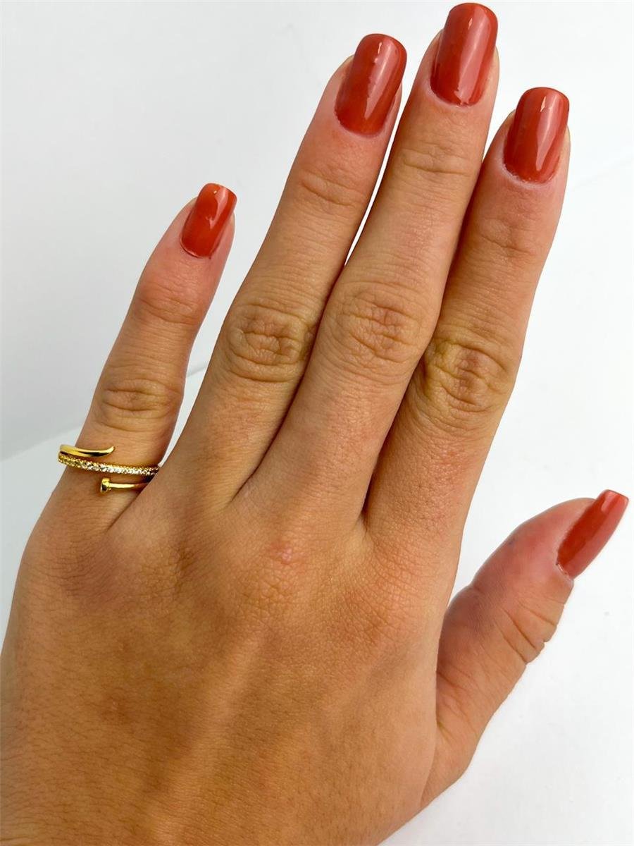 ANEL ARO TRIPLO INSPIRAÇÃO CARTIER FILETE CRAVEJADO | BANHADO EM OURO 18K