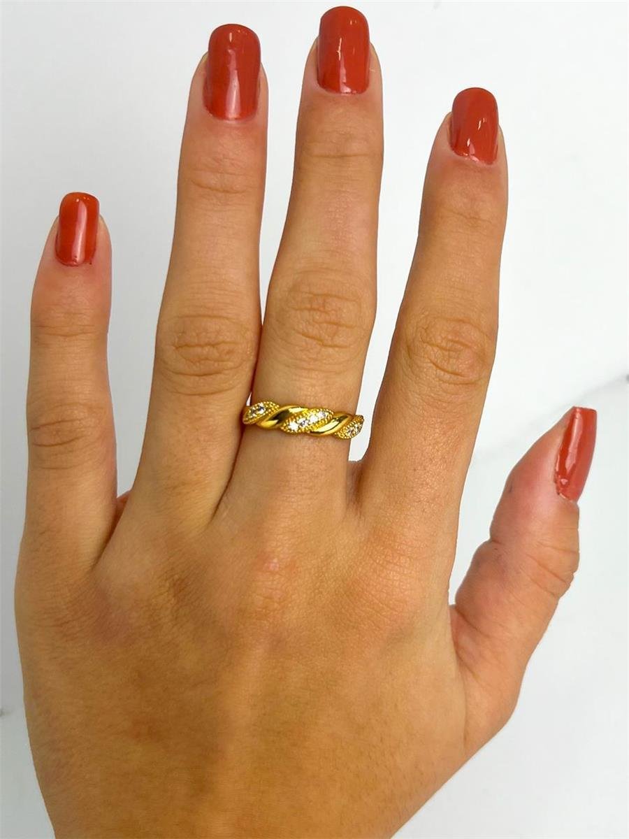 ANEL ENTRELAÇADO INTERCALADO LISO E CRAVEJADO | BANHADO EM OURO 18K