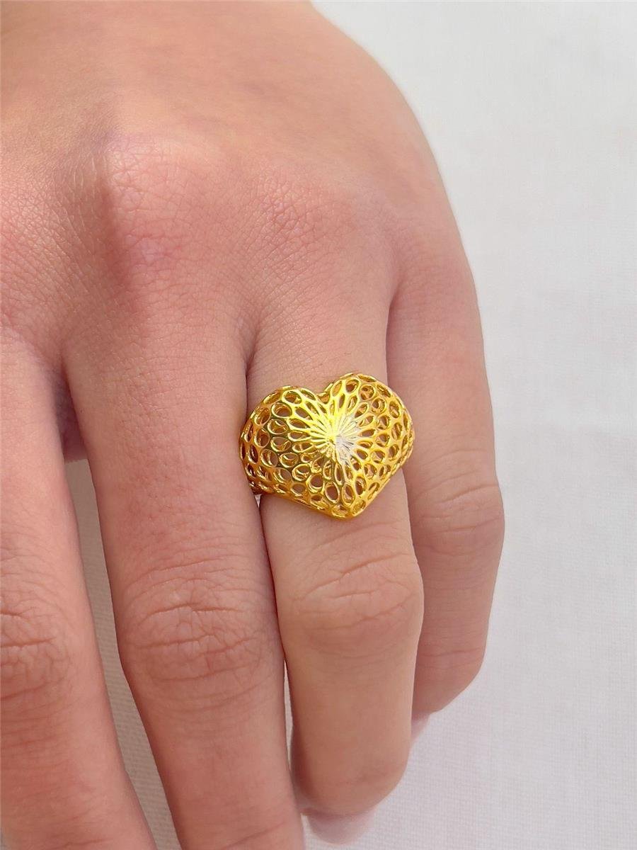 ANEL CORAÇÃO EM GRADE CÍRCULOS VAZADO | BANHADO EM OURO 18K