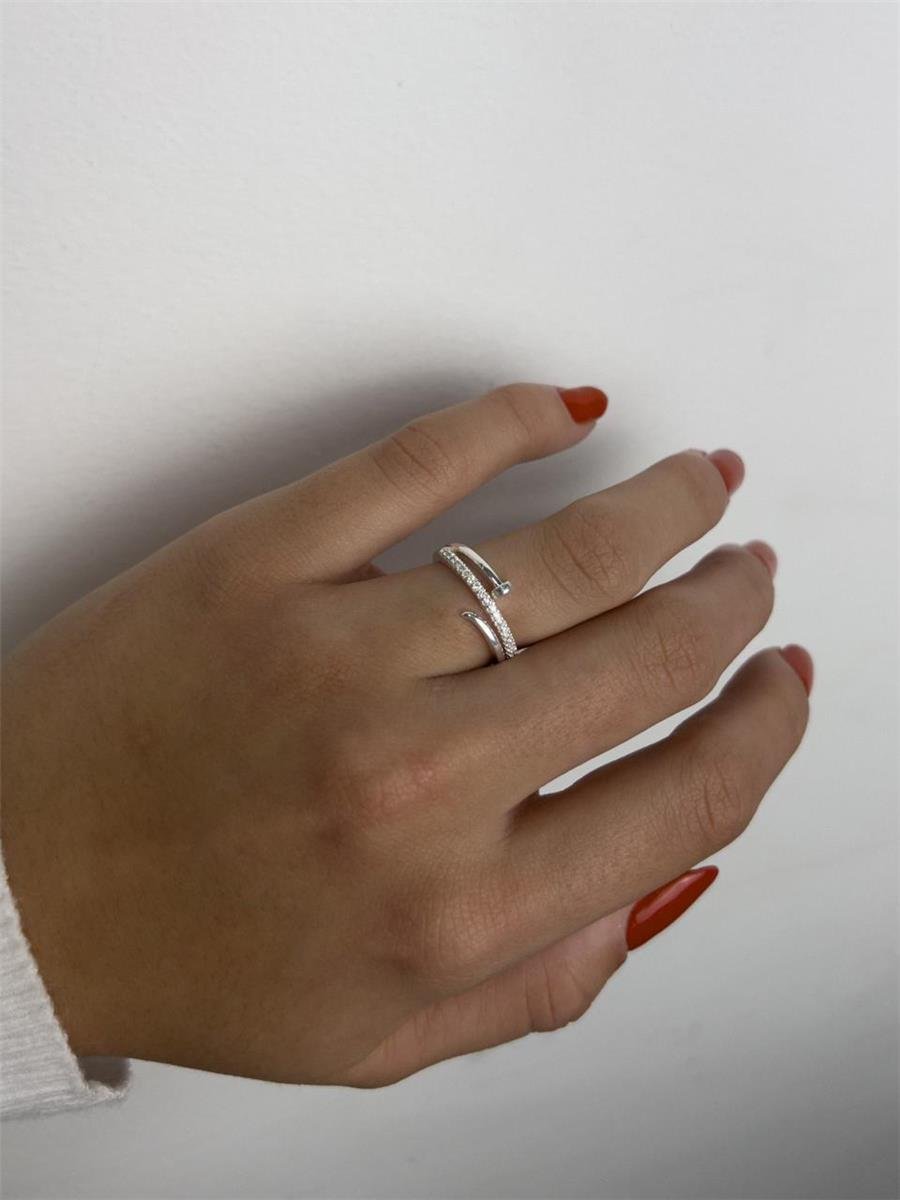 ANEL 3 AROS LISO 1 FILETE CRAVEJADO/ PREGO ENTRELAÇADO | BANHO DE PRATA 