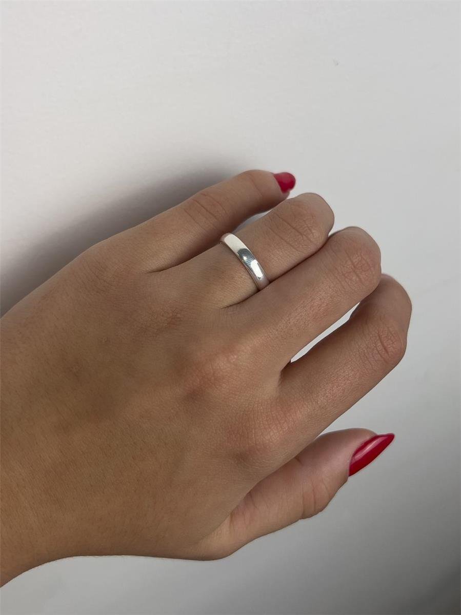 ANEL ARO LISO 4MM DETALHE RELEVO PONTUDO NA FRENTE | BANHO DE PRATA