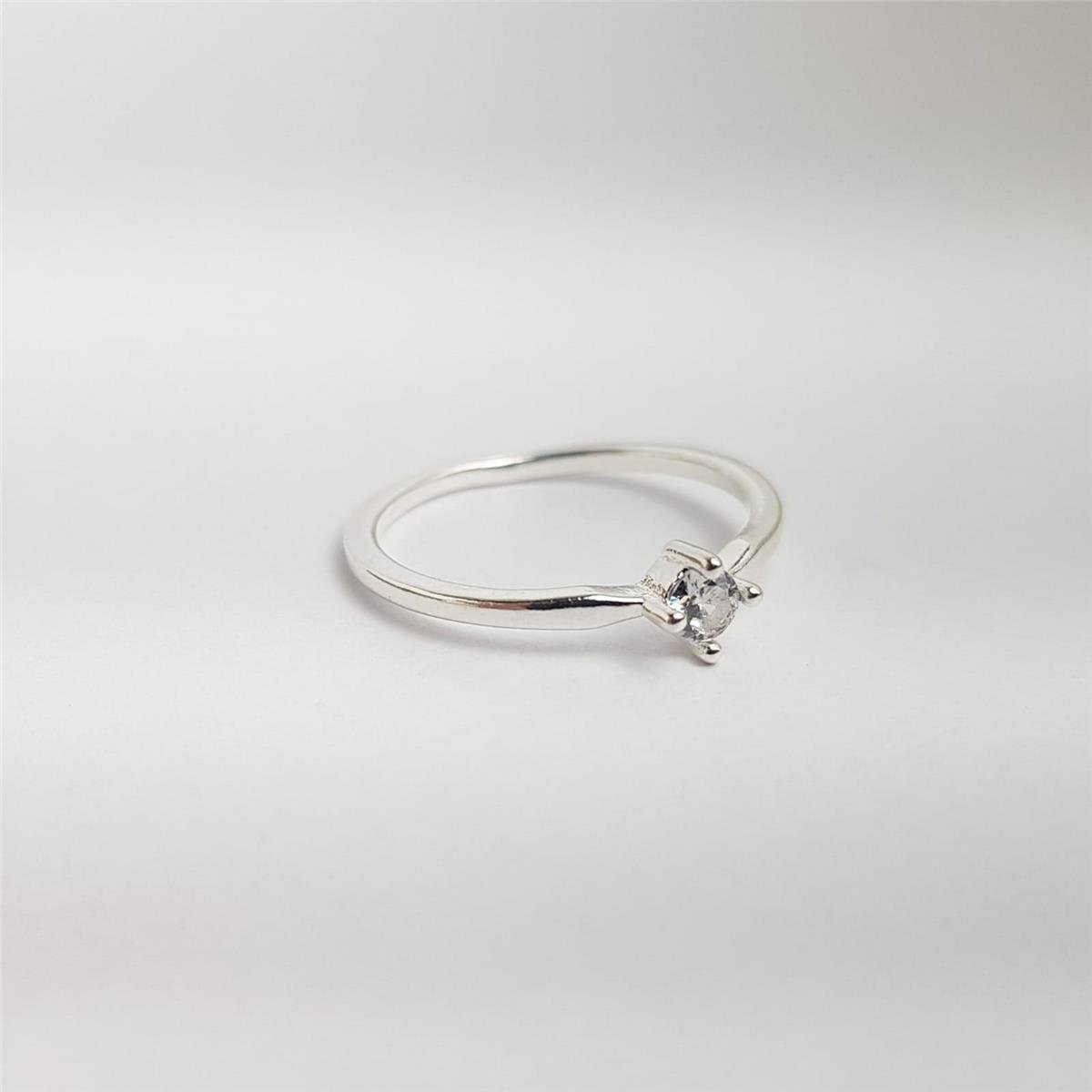 ANEL SOLITÁRIO ARO LISO CRISTAL ZIRCÔNIA| BANHO DE PRATA