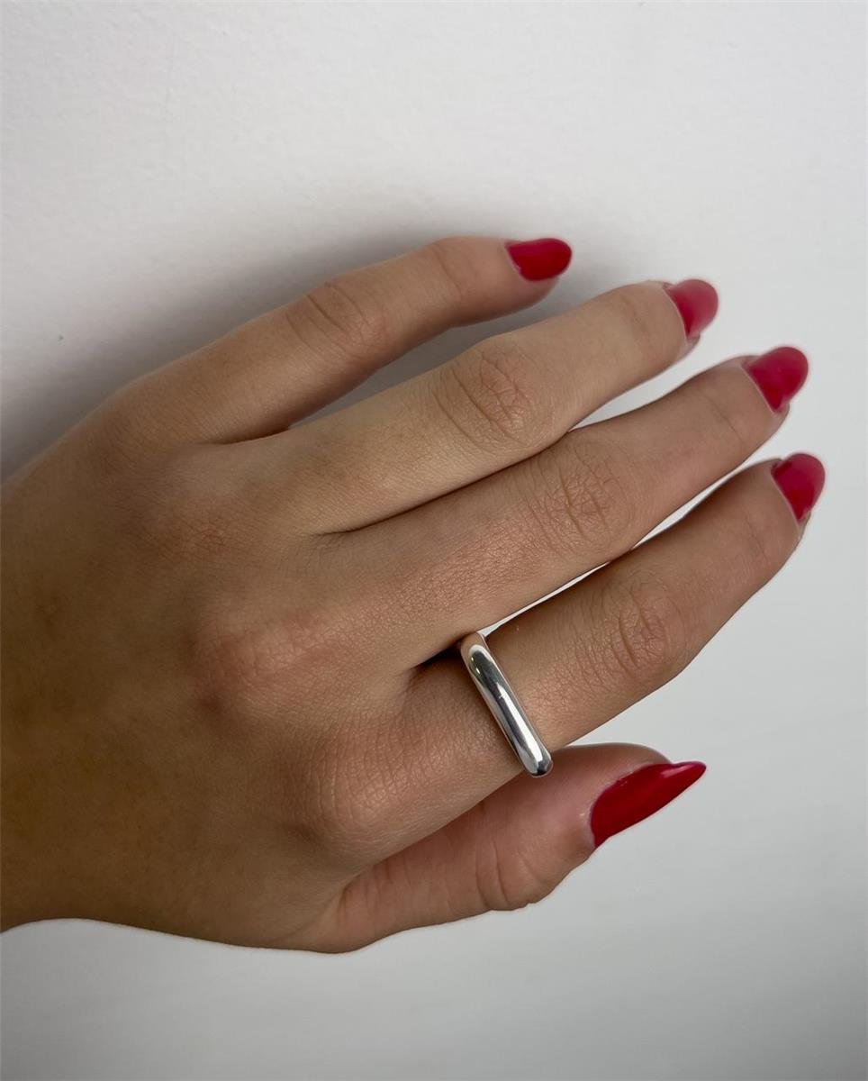 ANEL REGULÁVEL ARO LISO VERSO ACHATADO FRENTE RETA 4MM | BANHO DE PRATA 