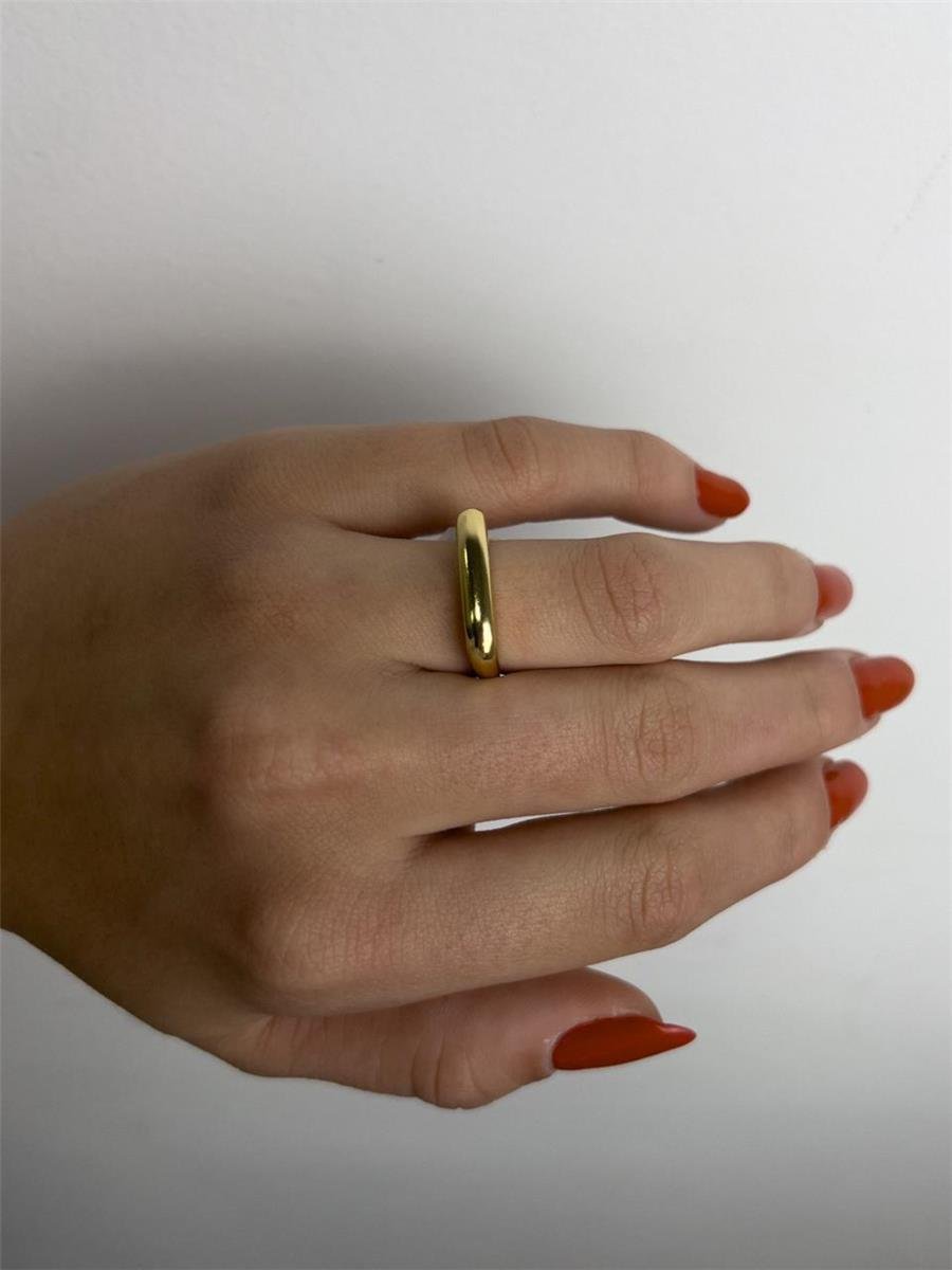 ANEL REGULÁVEL ARO LISO LATERAL ACHATADA FRENTE RETA 4MM | BANHADO EM OURO 18K