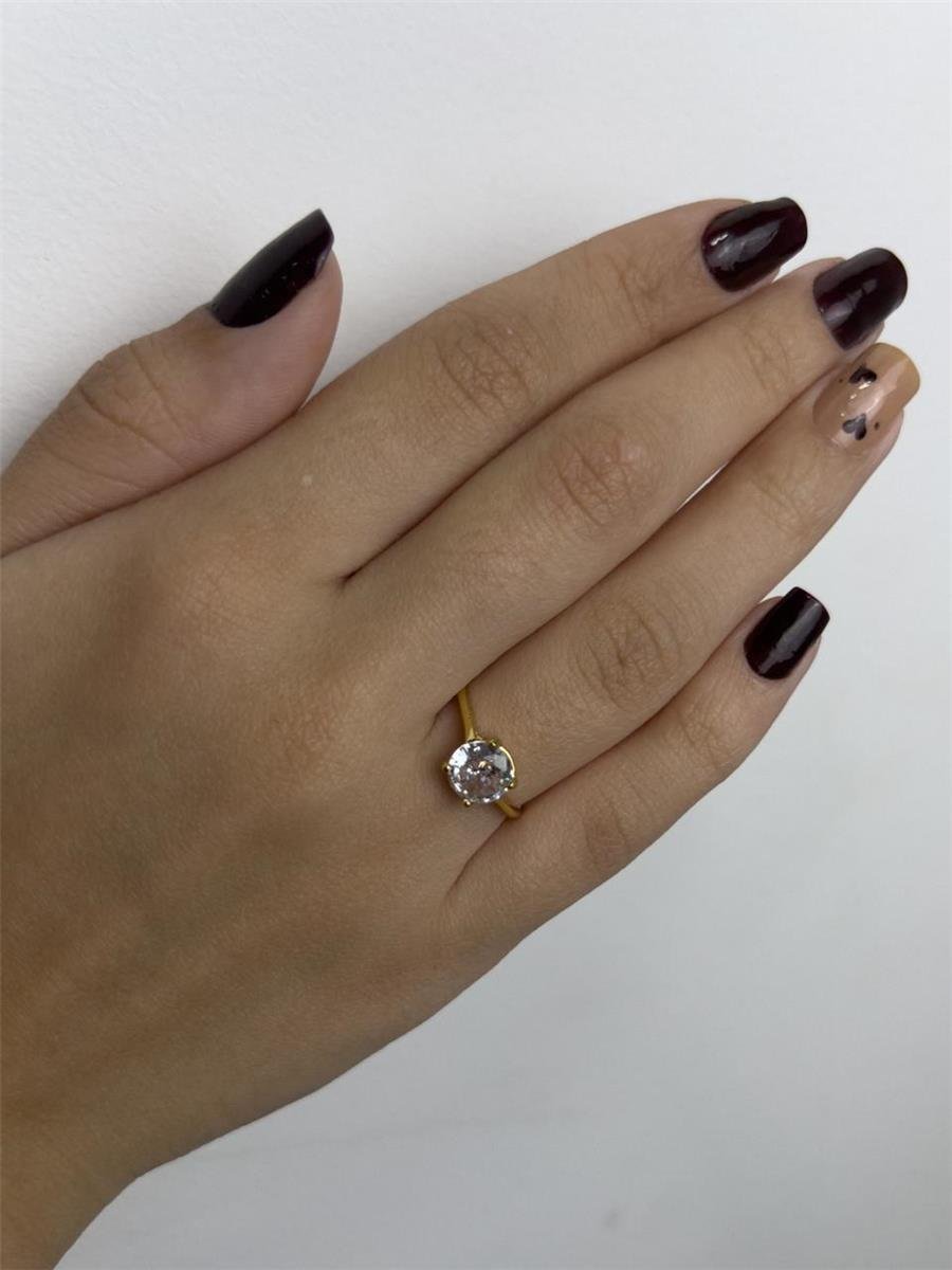 ANEL ARO LISO CRISTAL 7MM 4 GARRAS | BANHADO EM OURO 18K