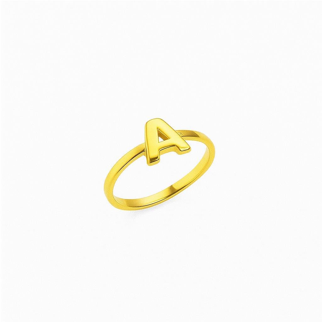 ANEL ARO LISO LETRA AO CENTRO | BANHADO EM OURO 18K
