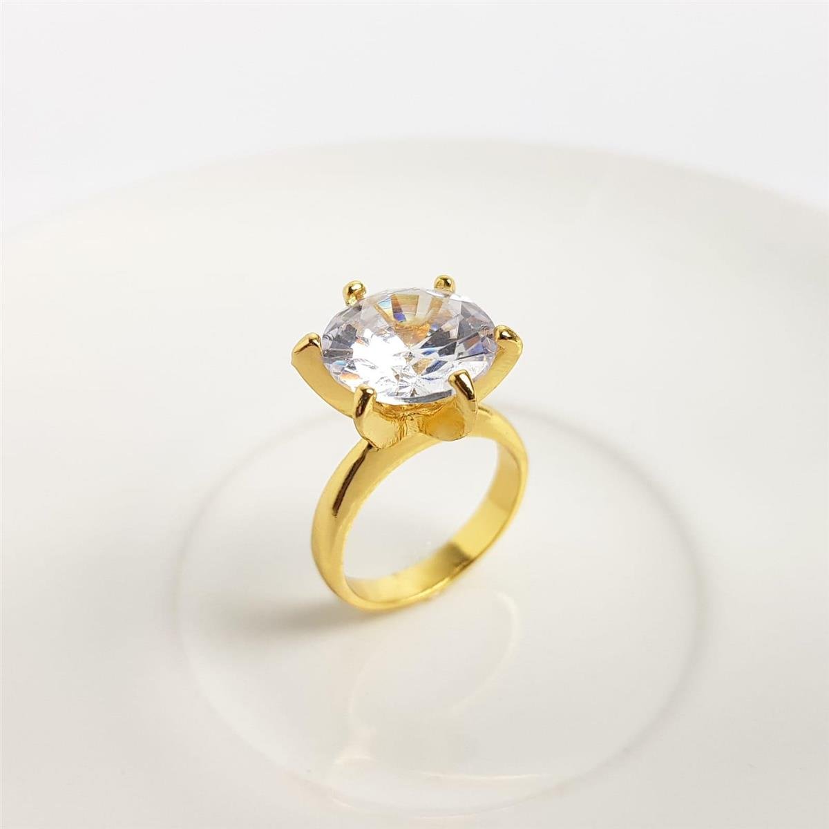 ANEL ARO LISO CENTRO 6GARRAS CRISTAL | BANHADO EM OURO 18K