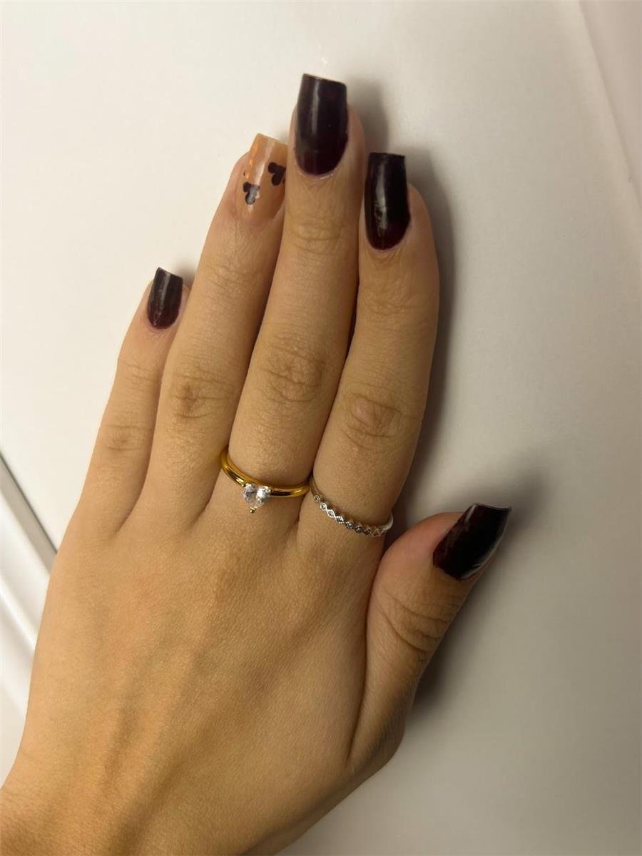 ANEL ARO LISO 3 GARRINHAS CRISTAL CORAÇÃO 5MM | BANHADO EM OURO 18K