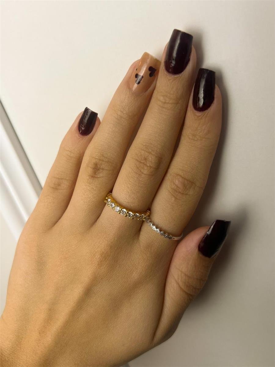 ANEL ARO 4 ESFERAS LISAS FRENTE EM 7 ZIRCÔNIAS CRISTAIS | BANHO DE OURO 18K