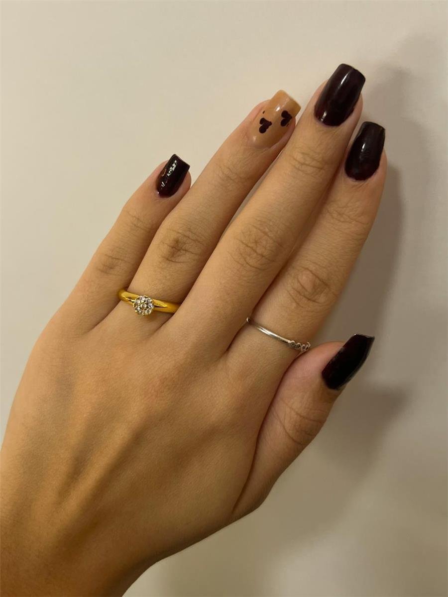 ANEL ARO LISO 3MM CENTRO CAIXA ALTA FLOR 5MM ZIRCÔNIA CRISTAL | BANHADO EM OURO 18K