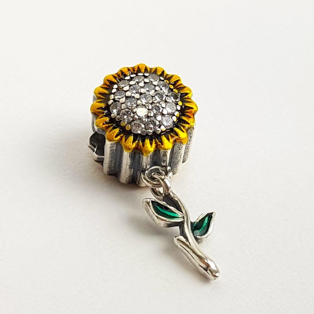 BERLOQUE GIRASSOL AMARELO MEIO CRAVEJADO|2,1CM| PRATA 925