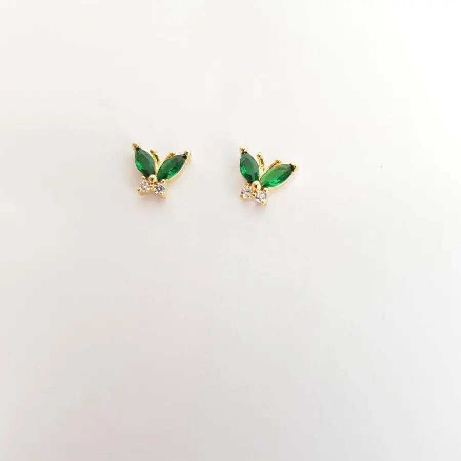 BRINCO BORBOLETA CRAVEJADA VERDE|5MM|BANHADO EM OURO 18K